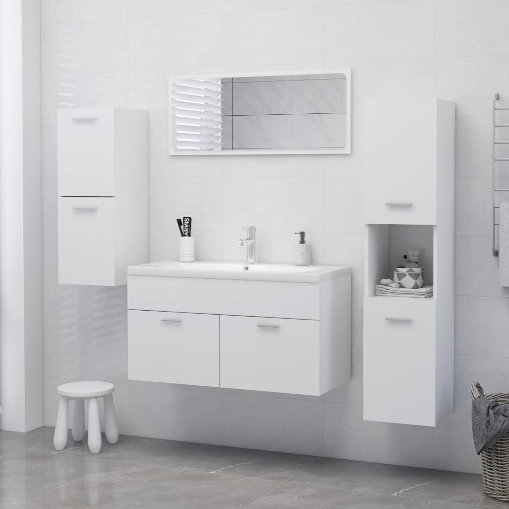 vidaXL vannasistabas skapītis, balts, 30x30x130 cm, skaidu plāksne cena un informācija | Vannas istabas skapīši | 220.lv