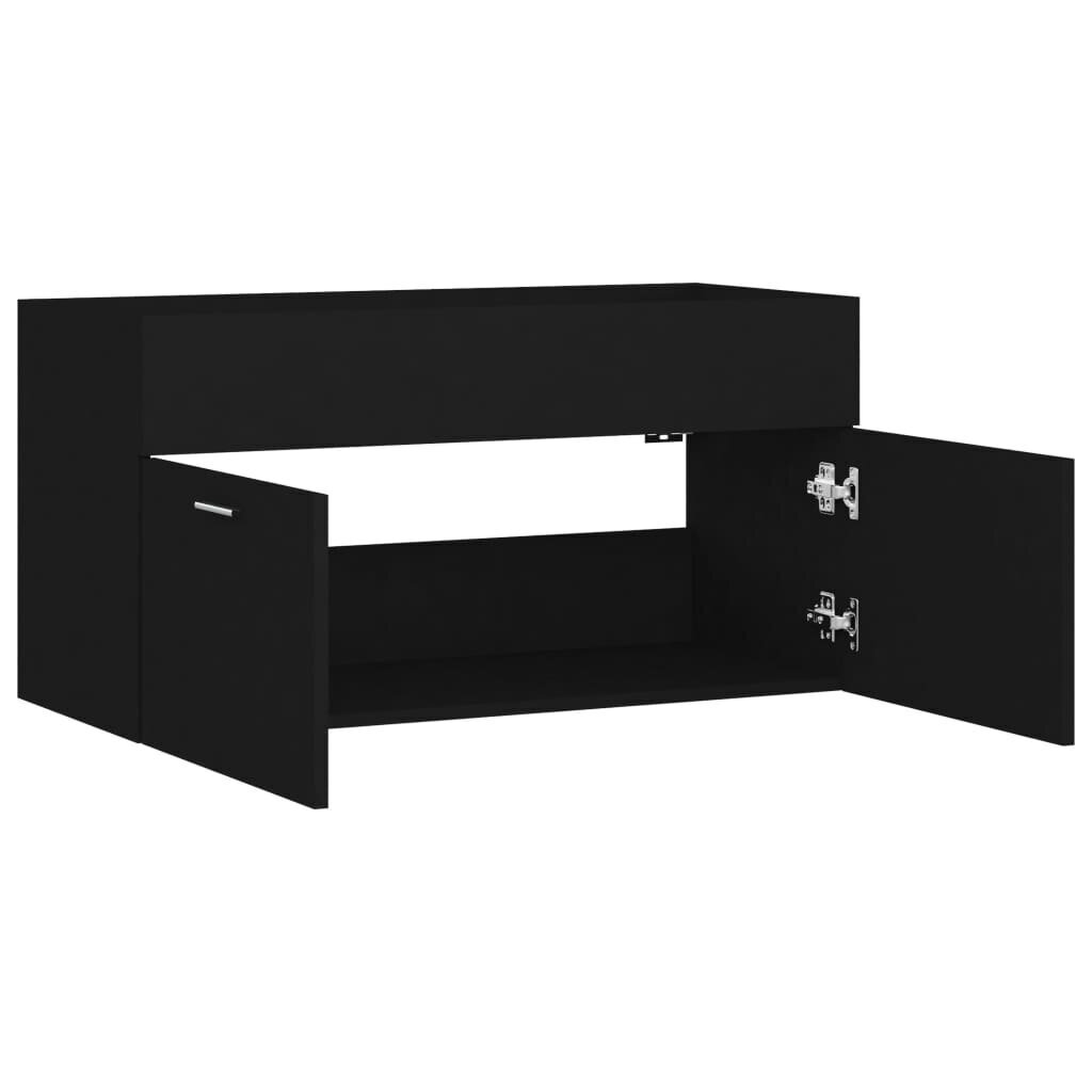 vidaXL izlietnes skapītis, melns, 90x38,5x46 cm, skaidu plātne cena un informācija | Vannas istabas mēbeļu komplekti | 220.lv