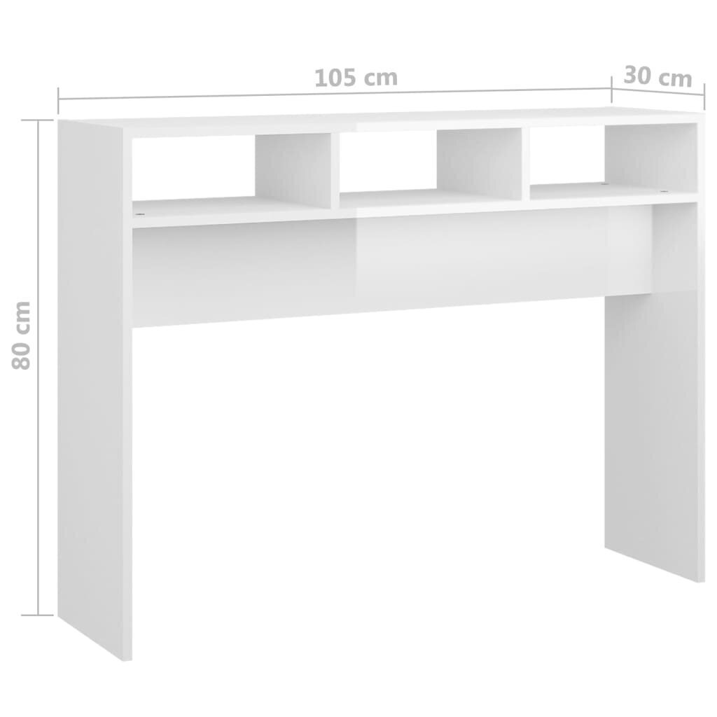 vidaXL konsoles galds, spīdīgi balts, 105x30x80 cm, skaidu plāksne cena un informācija | Konsoles galdiņi | 220.lv
