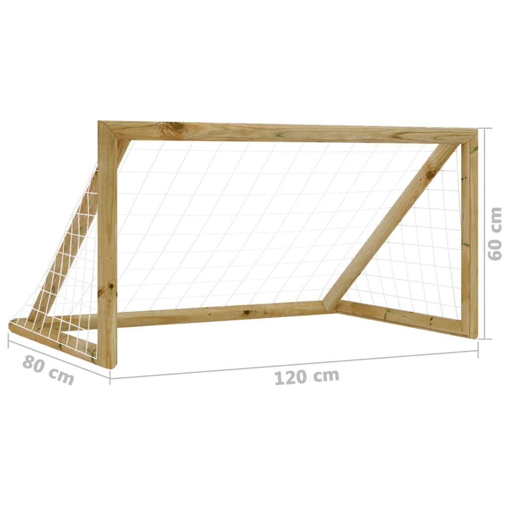 vidaXL futbola vārti ar tīklu, 120x80x60 cm, impregnēts priedes koks cena un informācija | Futbola vārti un tīkls | 220.lv