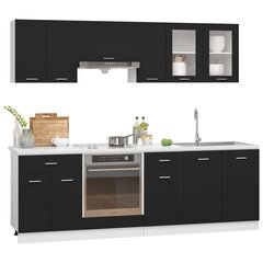 vidaXL 8-daļīgs virtuves skapīšu komplekts, melns, kokskaidu plāksne cena un informācija | Virtuves komplekti | 220.lv