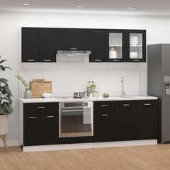 vidaXL 8-daļīgs virtuves skapīšu komplekts, melns, kokskaidu plāksne цена и информация | Кухонные гарнитуры | 220.lv