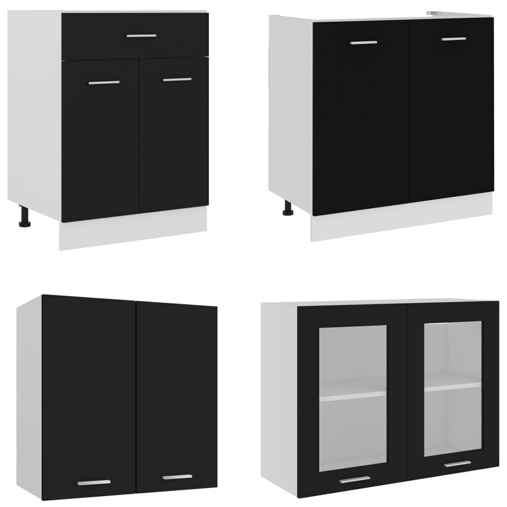 vidaXL 4-daļīgs virtuves skapīšu komplekts, melns, kokskaidu plāksne cena un informācija | Virtuves komplekti | 220.lv