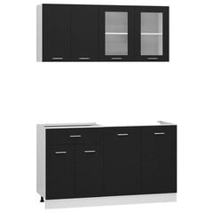vidaXL 4-daļīgs virtuves skapīšu komplekts, melns, kokskaidu plāksne цена и информация | Кухонные гарнитуры | 220.lv