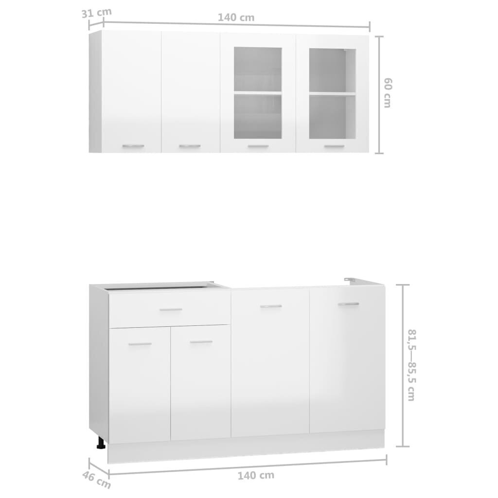 vidaXL 4-daļīgs virtuves skapīšu komplekts, balts, skaidu plāksne cena un informācija | Virtuves komplekti | 220.lv