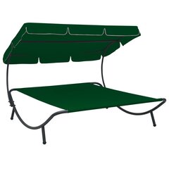 vidaXL āra atpūtas gulta ar jumtu, zaļa cena un informācija | Sauļošanās krēsli | 220.lv