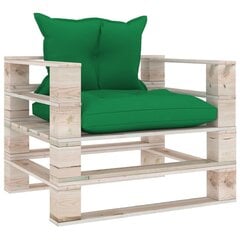 vidaXL dārza palešu dīvāns ar zaļiem matračiem, priedes koks цена и информация | скамейка со столиком | 220.lv