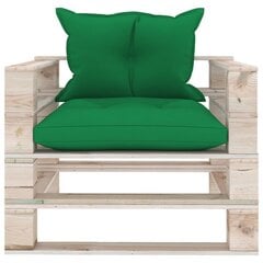 vidaXL dārza palešu dīvāns ar zaļiem matračiem, priedes koks cena un informācija | Dārza krēsli | 220.lv