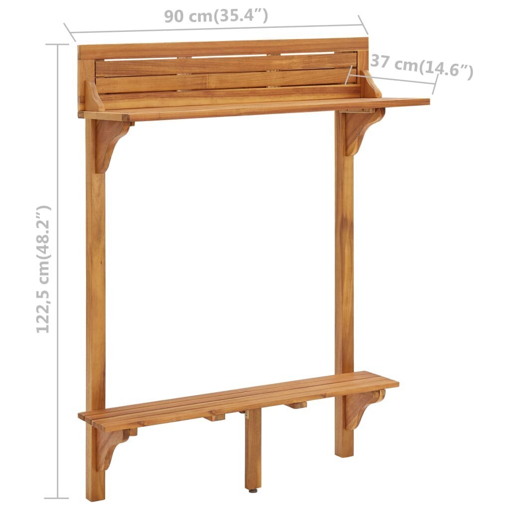 vidaXL balkona bāra galds, 90x37x122,5 cm, akācijas masīvkoks cena un informācija | Dārza galdi | 220.lv