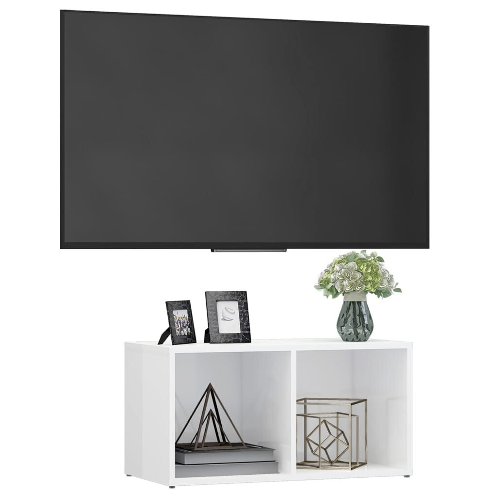 vidaXL TV plaukts, 72x35x36,5 cm, spīdīgi balts, skaidu plāksne цена и информация | TV galdiņi | 220.lv