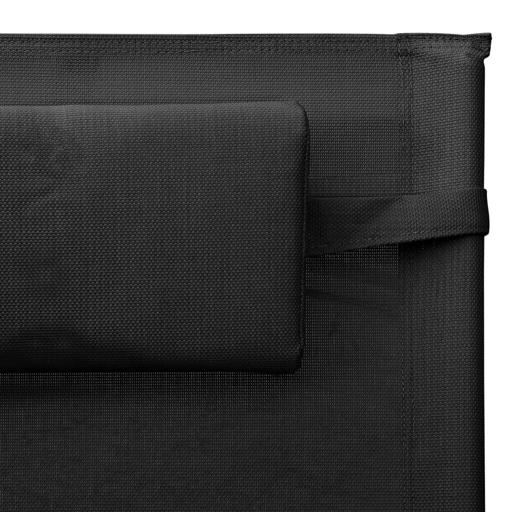 vidaXL sauļošanās krēsli, 2 gab., tekstilēns, melni ar pelēku cena un informācija | Sauļošanās krēsli | 220.lv