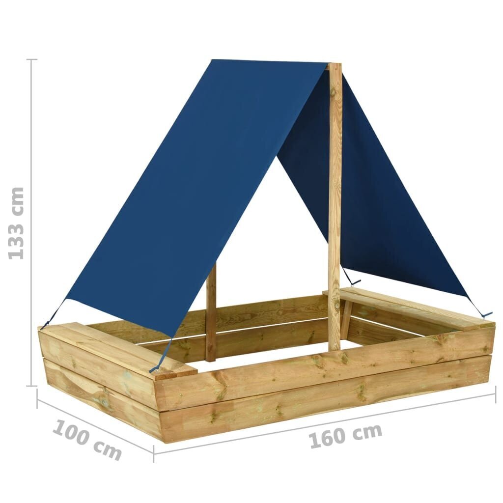 vidaXL smilšu kaste ar jumtu, 160x100x133 cm, impregnēts priedes koks cena un informācija | Smilšu kastes, smiltis | 220.lv