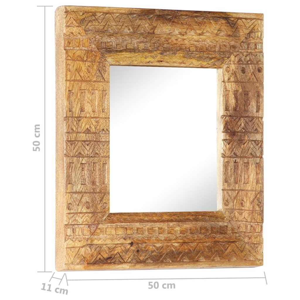 vidaXL spogulis, 50x50x11 cm, ar kokgriezumiem, mango masīvkoks цена и информация | Spoguļi | 220.lv