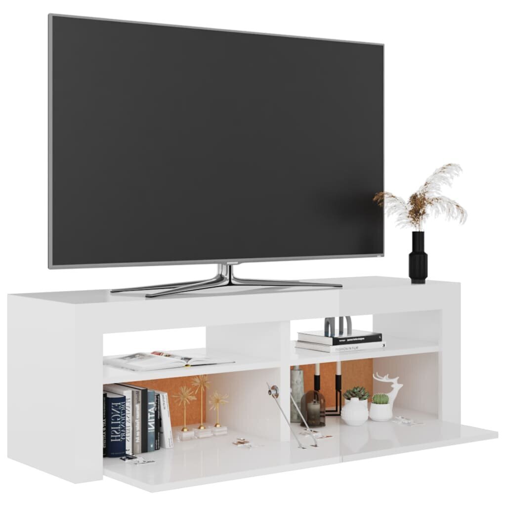 vidaXL TV galdiņš ar LED lampiņām, 120x35x40 cm, spīdīgi balts цена и информация | TV galdiņi | 220.lv