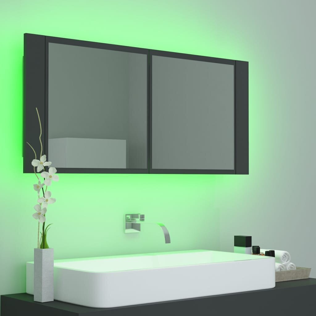 Vannas skapis vidaXL LED 100, tumši pelēks цена и информация | Vannas istabas skapīši | 220.lv