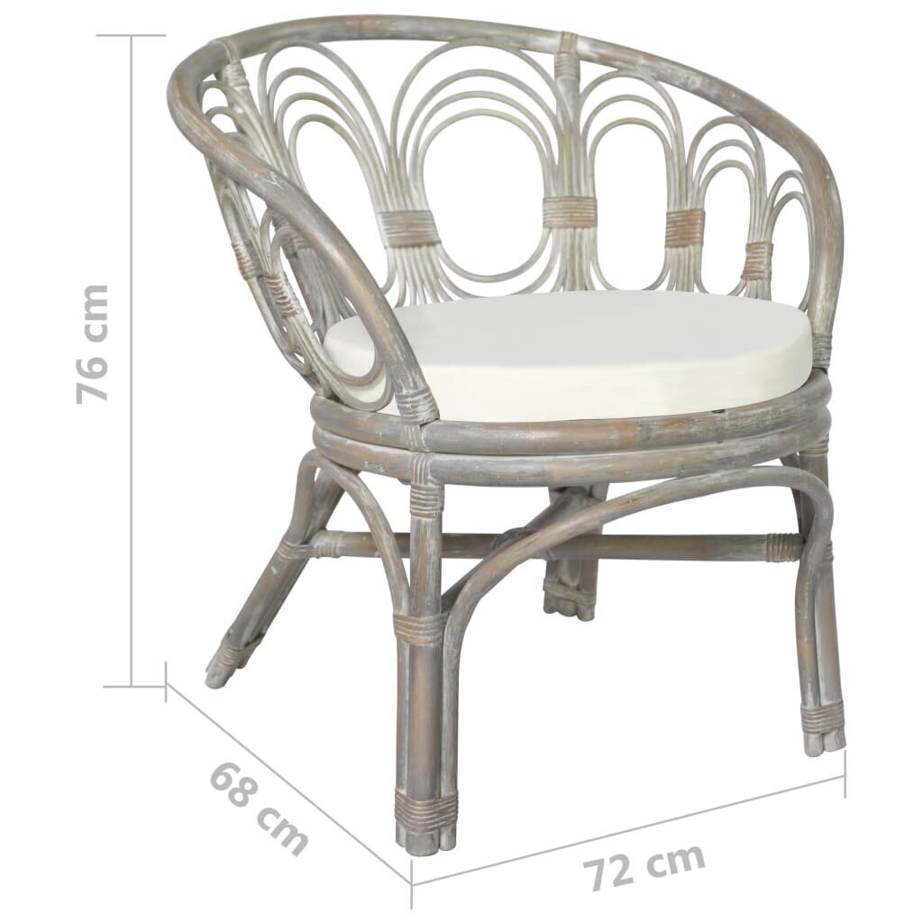 vidaXL virtuves krēsls ar matraci, pelēks, dabīga rotangpalma un lins cena un informācija | Virtuves un ēdamistabas krēsli | 220.lv