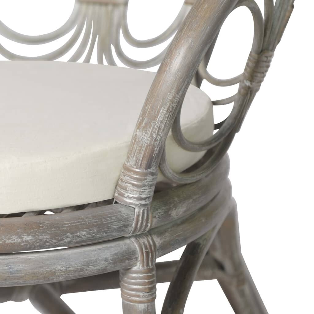 vidaXL virtuves krēsls ar matraci, pelēks, dabīga rotangpalma un lins cena un informācija | Virtuves un ēdamistabas krēsli | 220.lv