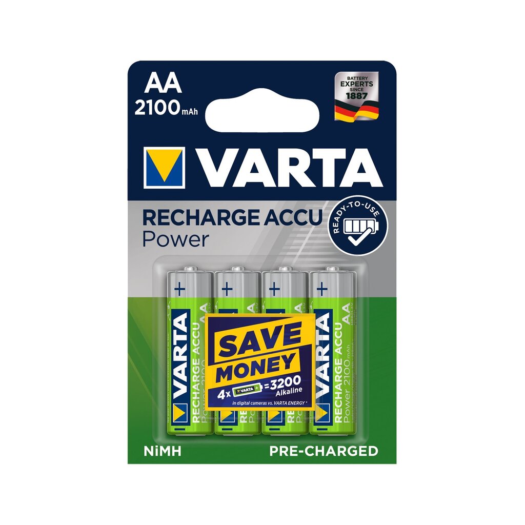 Uzlādējamas Varta baterijas AA 2100 mAh 4 gab. cena un informācija | Baterijas | 220.lv