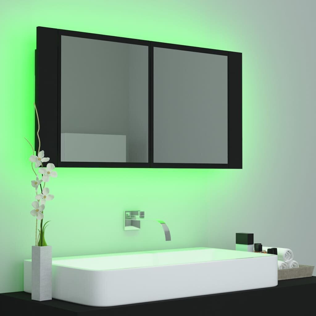 Vannas skapis vidaXL LED 90, melns cena un informācija | Vannas istabas skapīši | 220.lv