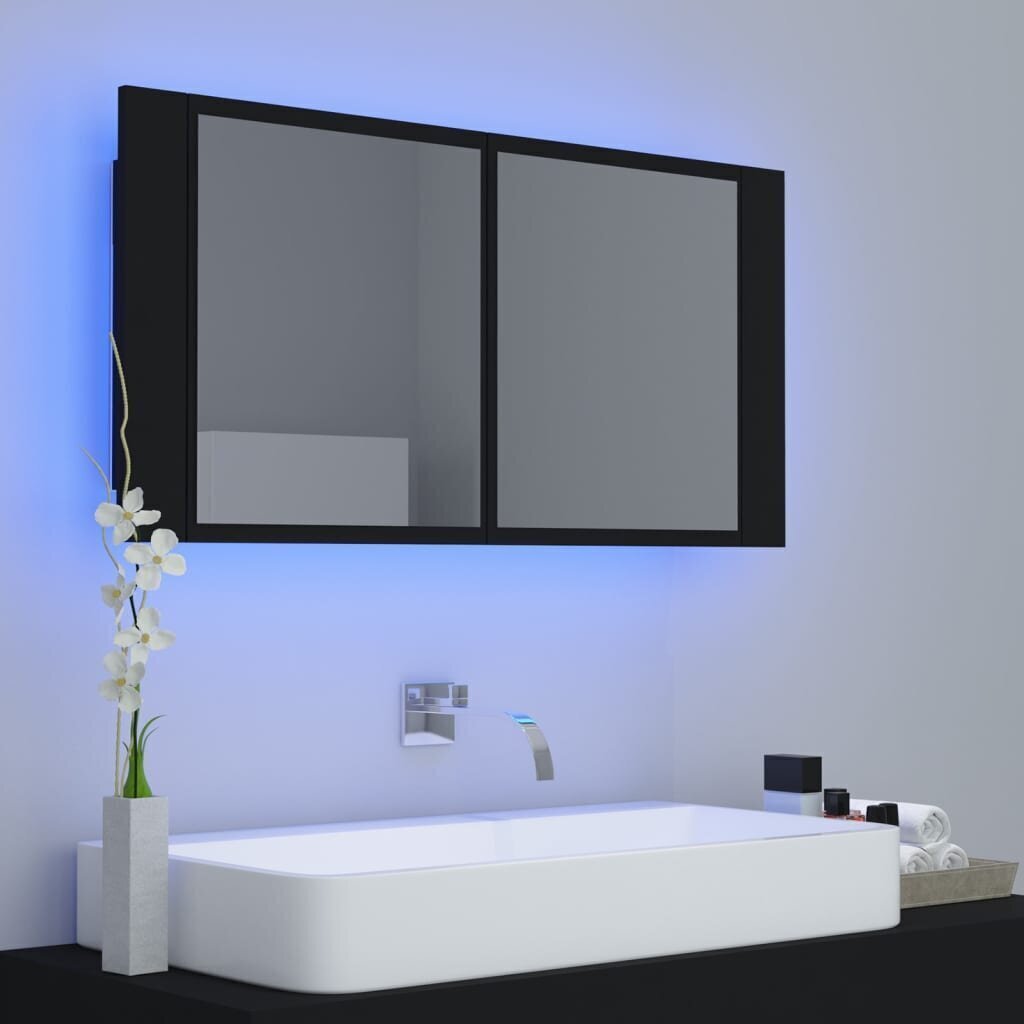 Vannas skapis vidaXL LED 90, melns cena un informācija | Vannas istabas skapīši | 220.lv