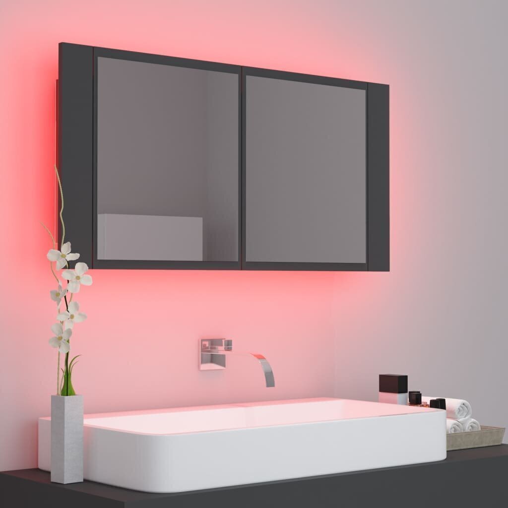 Vannas skapis vidaXL LED 90, tumši pelēks cena un informācija | Vannas istabas skapīši | 220.lv