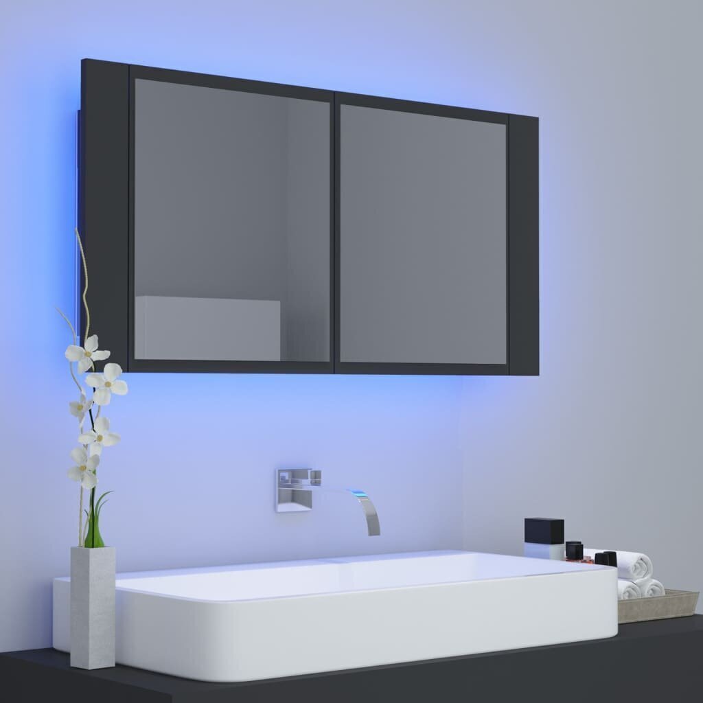 Vannas skapis vidaXL LED 90, tumši pelēks cena un informācija | Vannas istabas skapīši | 220.lv