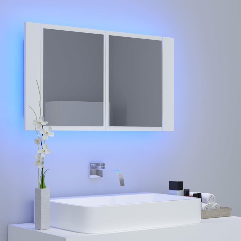 Vannas skapis vidaXL LED 80, balts cena un informācija | Vannas istabas skapīši | 220.lv