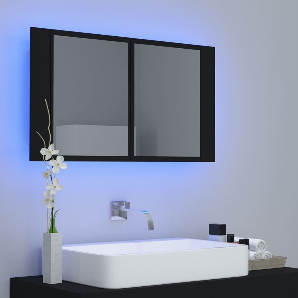 Vannas skapis vidaXL LED 80, melns цена и информация | Vannas istabas skapīši | 220.lv