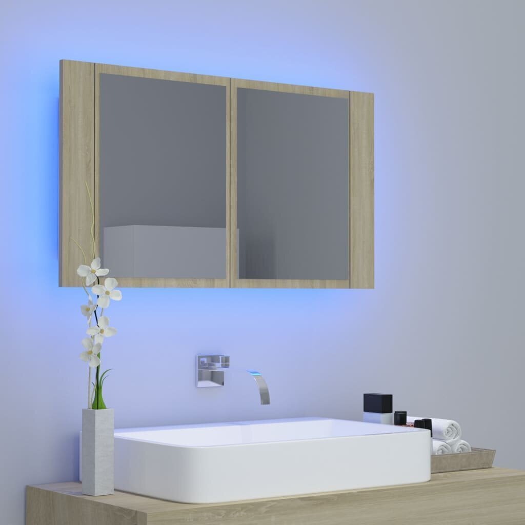 Vannas skapis vidaXL LED 80, brūns cena un informācija | Vannas istabas skapīši | 220.lv