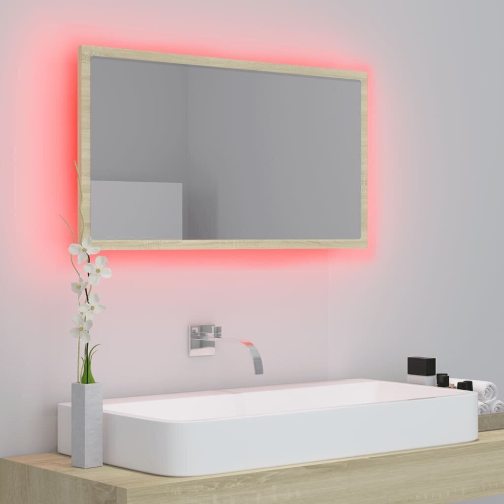 Spogulis vidaXL LED 80, brūns цена и информация | Vannas istabas spoguļi | 220.lv