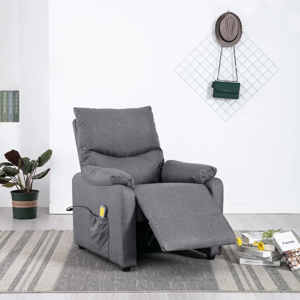 vidaXL elektrisks masāžas krēsls, atgāžams, gaiši pelēks audums цена и информация | Atpūtas krēsli | 220.lv