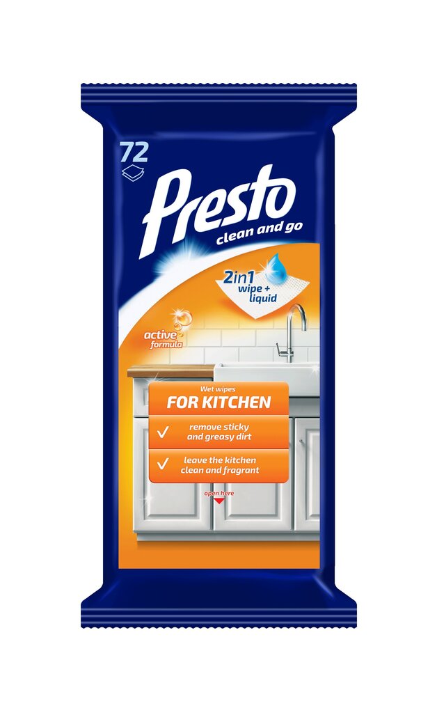 Mitrās salvetes virtuvei Presto Clean , 72 gab. cena un informācija | Tīrīšanas līdzekļi | 220.lv