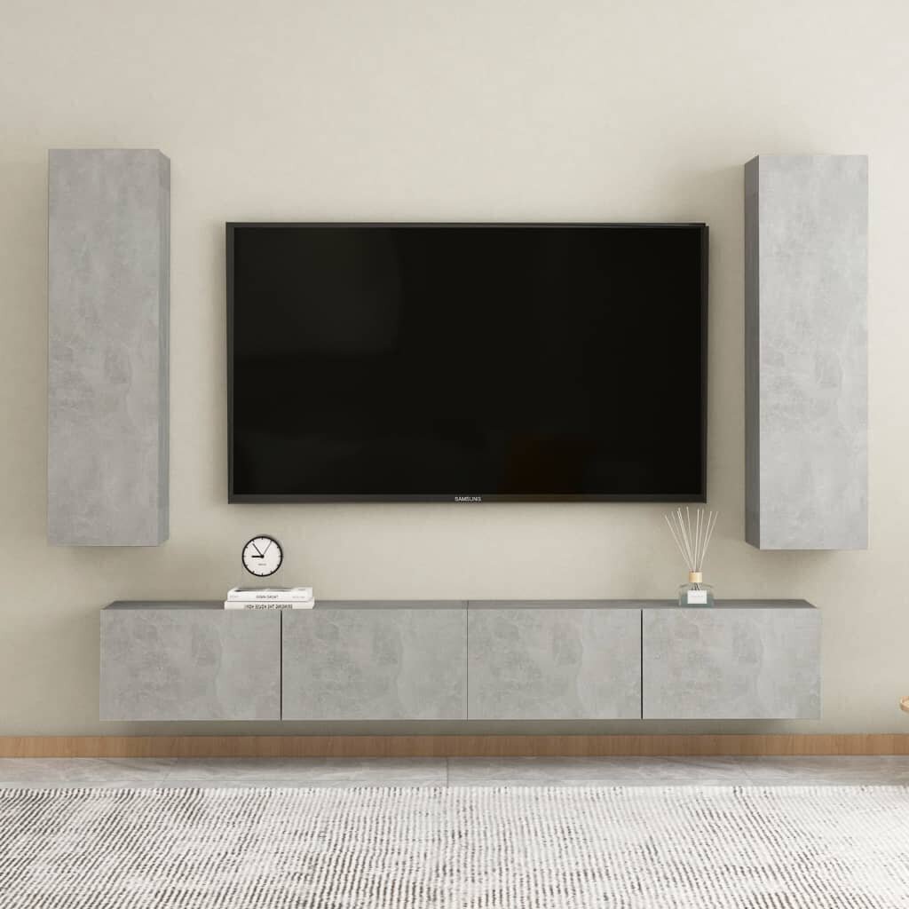 vidaXL TV skapītis, betona pelēks, 30,5x30x110 cm, skaidu plāksne cena un informācija | TV galdiņi | 220.lv