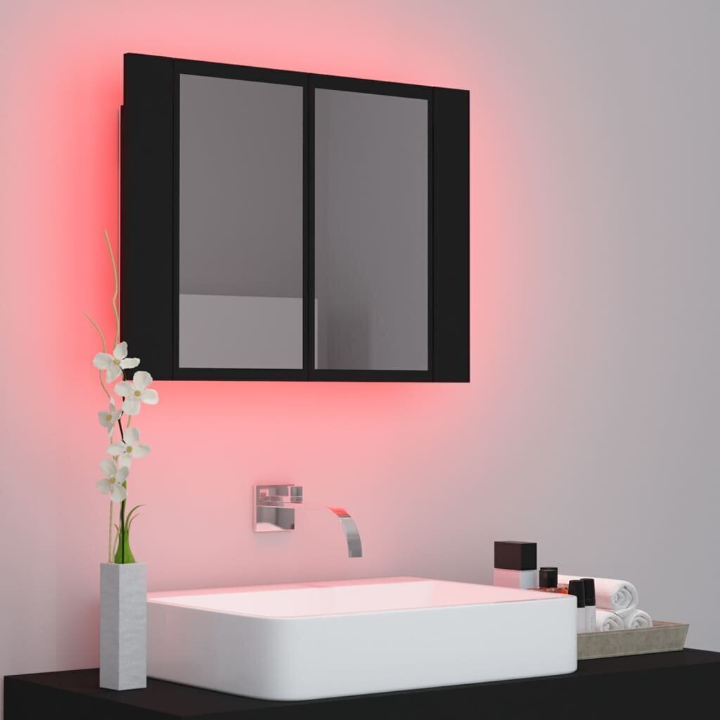 vidaXL vannasistabas spoguļskapītis ar LED, melns, 60x12x45 cm, akrils cena un informācija | Vannas istabas skapīši | 220.lv
