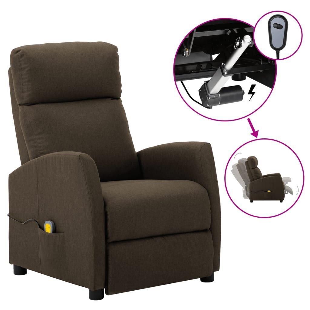 vidaXL elektrisks masāžas krēsls, atgāžams, brūns audums cena un informācija | Atpūtas krēsli | 220.lv