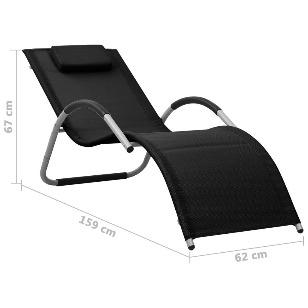 vidaXL sauļošanās zvilnis, tekstilēns, melns un pelēks cena un informācija | Sauļošanās krēsli | 220.lv