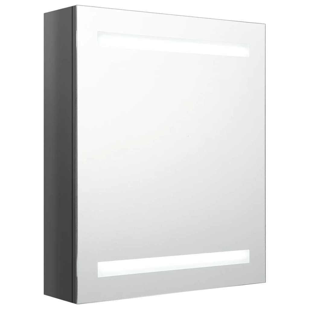 vidaXL vannasistabas skapītis ar spoguli un LED, pelēks, 50x14x60 cm cena un informācija | Vannas istabas skapīši | 220.lv