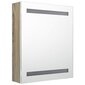 vidaXL vannasistabas skapītis ar spoguli un LED, balts, ozolkoka cena un informācija | Vannas istabas skapīši | 220.lv