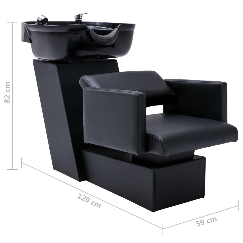 vidaXL frizieru krēsls ar izlietni, melns, 129x59x82 cm, mākslīgā āda цена и информация | Mēbeles skaistumkopšanas saloniem | 220.lv
