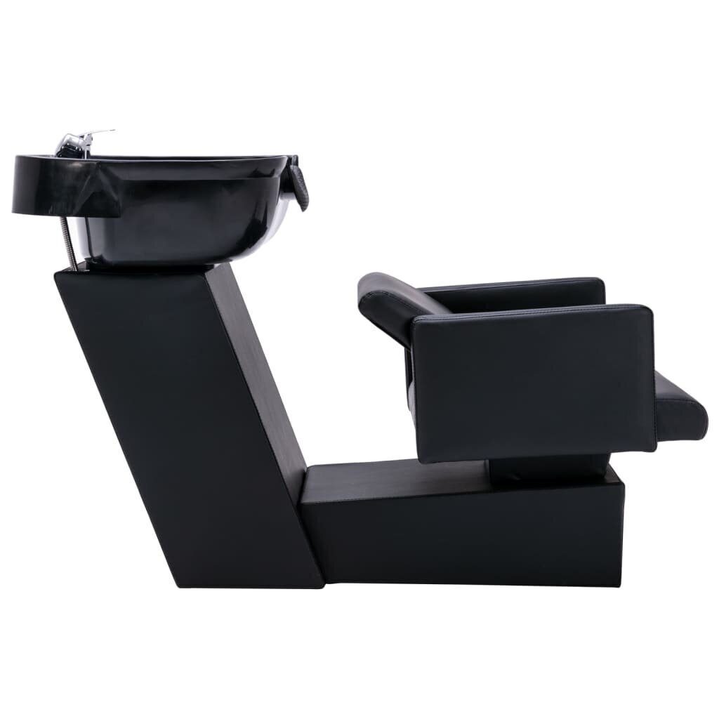 vidaXL frizieru krēsls ar izlietni, melns, 129x59x82 cm, mākslīgā āda cena un informācija | Mēbeles skaistumkopšanas saloniem | 220.lv