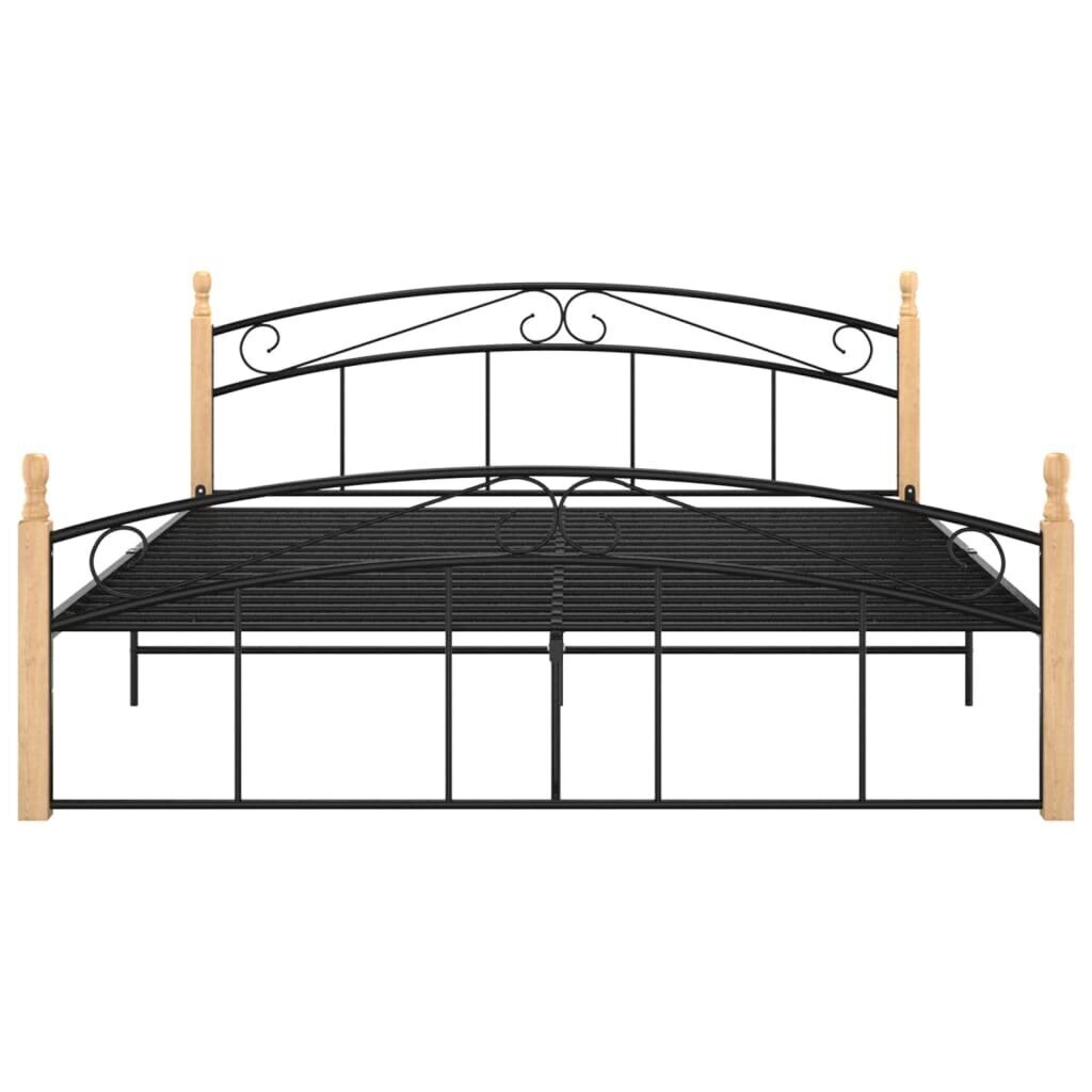 vidaXL gultas rāmis, melns, metāls un ozola masīvkoks, 160x200 cm cena un informācija | Gultas | 220.lv
