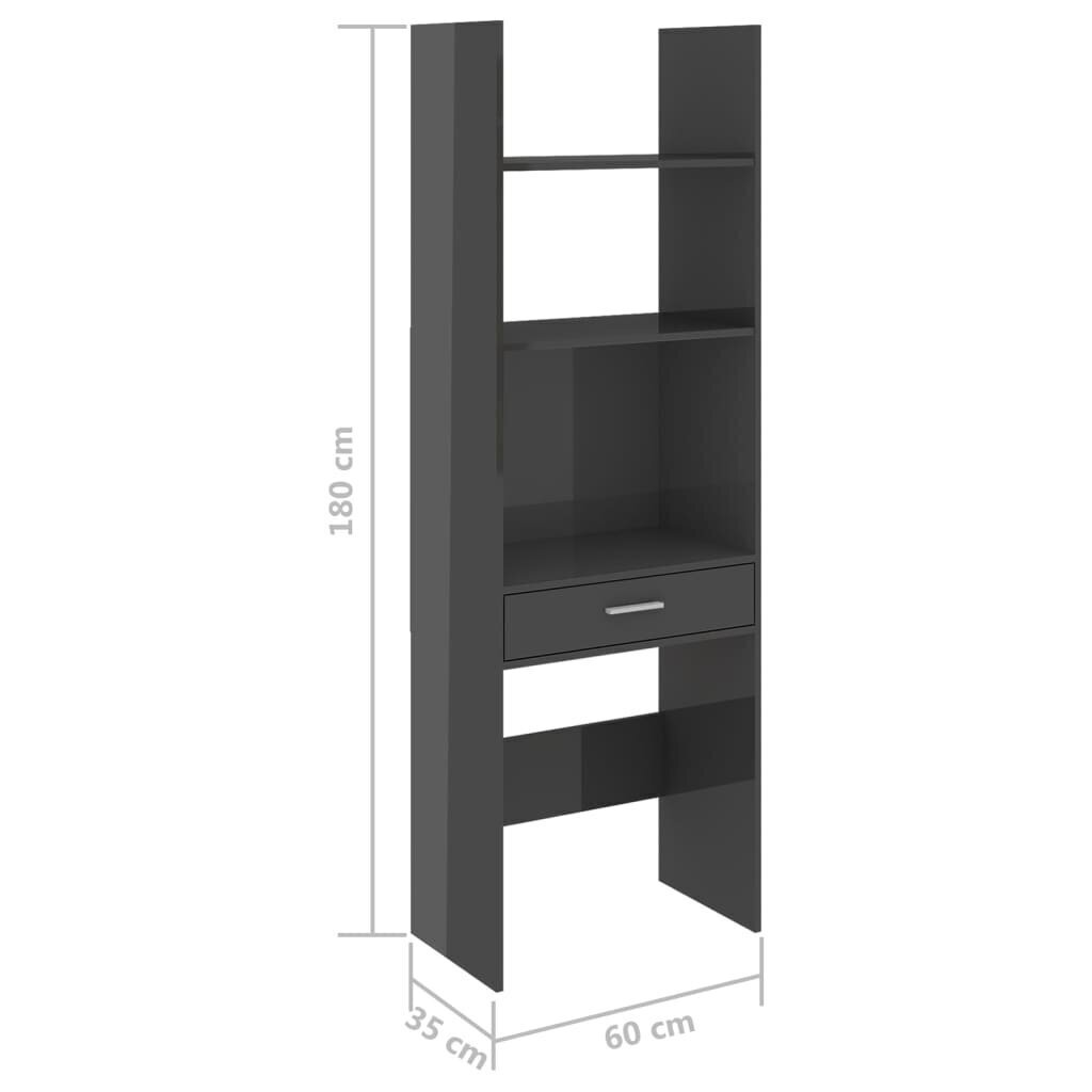 vidaXL grāmatu plaukts, spīdīgi pelēks, 60x35x180 cm, skaidu plāksne cena un informācija | Plaukti | 220.lv