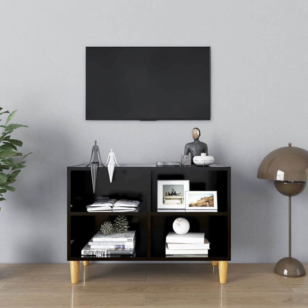 vidaXL TV skapītis ar koka kājām, melns, 69,5x30x50 cm cena un informācija | TV galdiņi | 220.lv