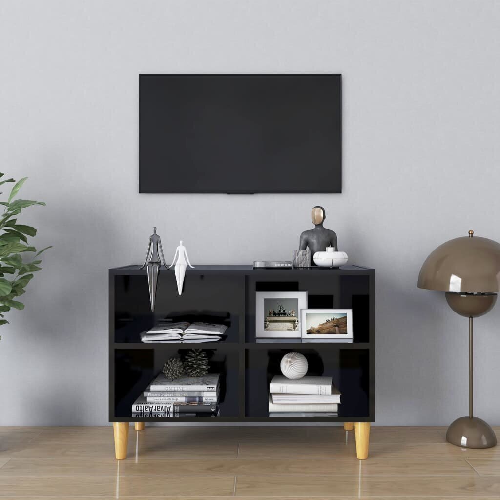vidaXL TV skapītis ar koka kājām, spīdīgi melns, 69,5x30x50 cm цена и информация | TV galdiņi | 220.lv