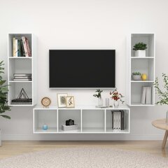 vidaXL 3-daļīgs TV plauktu komplekts, spīdīgi balts, skaidu plāksne cena un informācija | TV galdiņi | 220.lv
