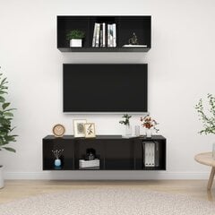vidaXL 2-daļīgs TV plauktu komplekts, spīdīgi melns, skaidu plāksne cena un informācija | TV galdiņi | 220.lv