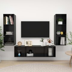 vidaXL 3-daļīgs TV plauktu komplekts, spīdīgi melns, skaidu plāksne cena un informācija | TV galdiņi | 220.lv