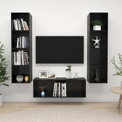 vidaXL 3-daļīgs TV plauktu komplekts, spīdīgi melns, skaidu plāksne cena un informācija | TV galdiņi | 220.lv