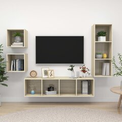 vidaXL 4-daļīgs TV plauktu komplekts, ozolkoka krāsa, skaidu plāksne cena un informācija | TV galdiņi | 220.lv