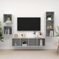 vidaXL 4-daļīgs TV plauktu komplekts, betona pelēks, skaidu plāksne cena un informācija | TV galdiņi | 220.lv